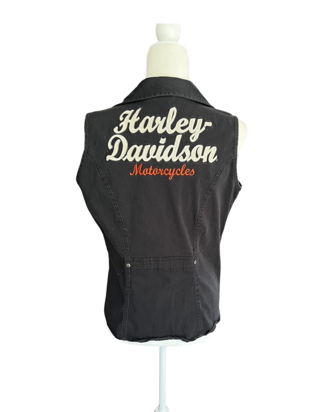 Harley Davidson Black Cotton Zip-Up Vest Large
